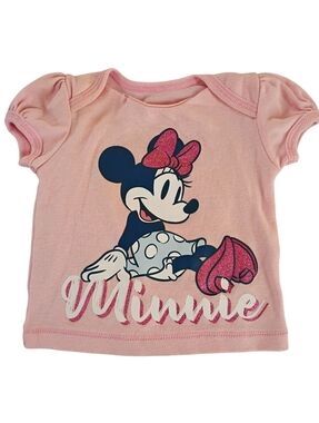Disney Minnie Mouse Baby Girl Pink T-Shirt Size 0-6 Months Graphic Tee